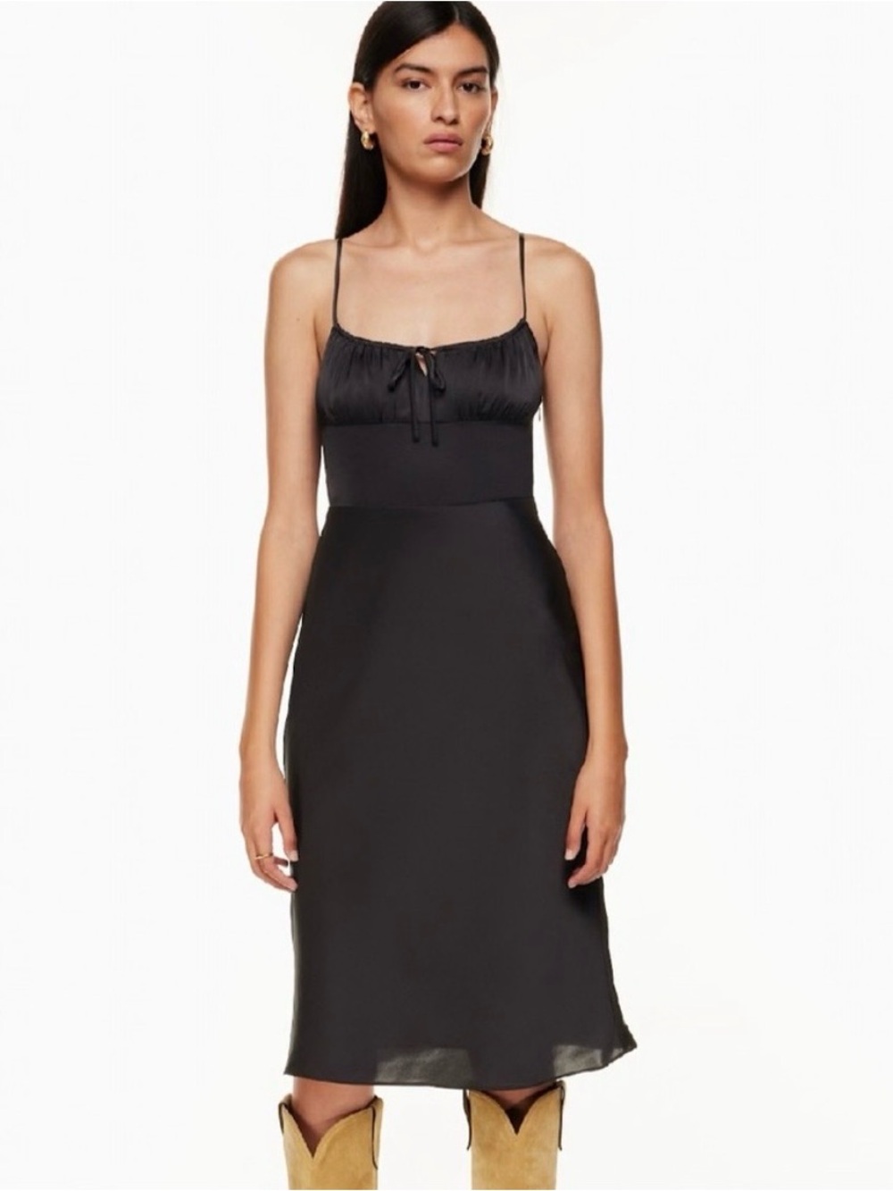 Wilfred Bellow Black Satin Midi Dress
